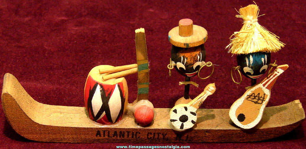Old Atlantic City New Jersey Advertising Souvenir Painted Wooden Boat Figurine