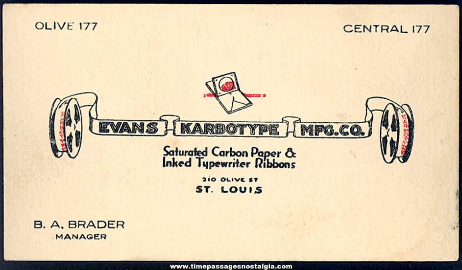 Old Evans Karbotype Manufacturing Company Advertising Business Card