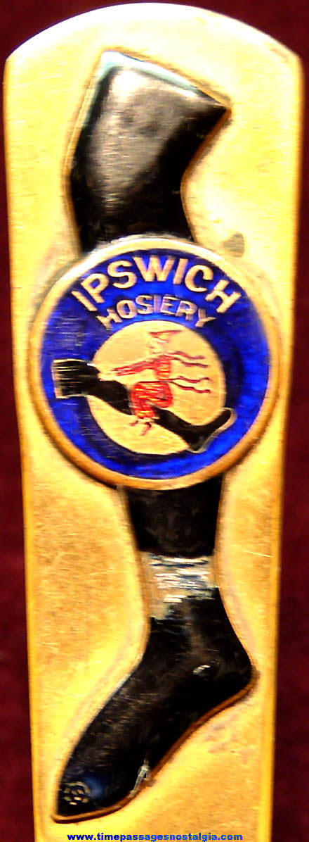Old Ipswich Hosiery Advertising Premium Enameled Brass Letter Opener