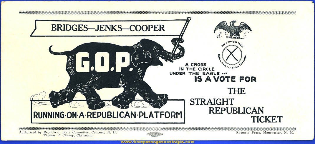 Old Unused New Hampshire G.O.P. Republican Political Campaign Ink Pen Blotter