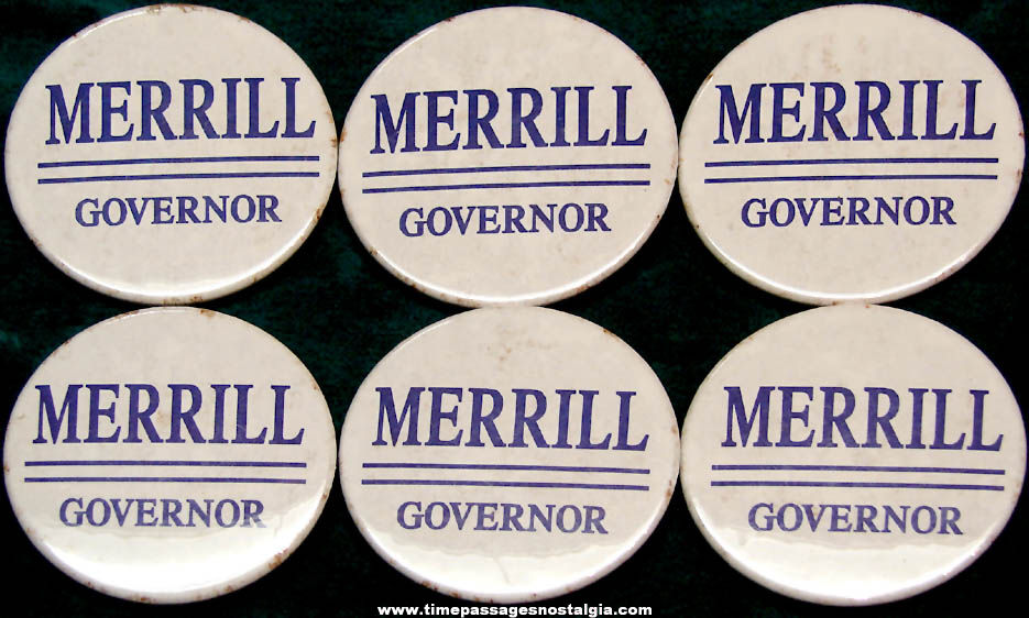(6) 1992 New Hampshire Governor Steve Merrill Political Campaign Pin Back Buttons