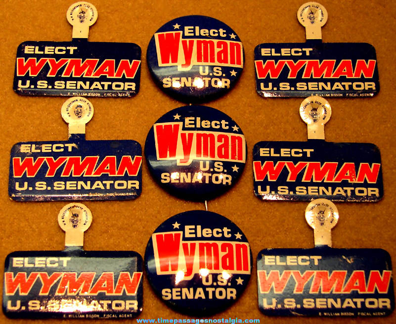 (8) Unused 1974 Louis C. Wyman United States New Hampshire Senator Political Campaign Buttons