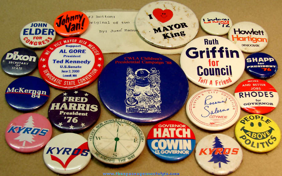(20) Miscellaneous Assorted Old Political Campaign Pin Back Buttons