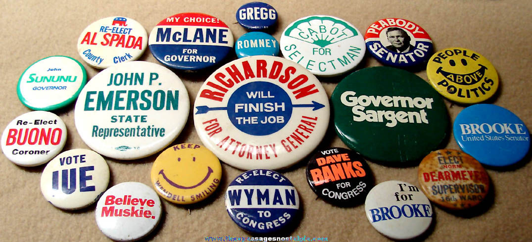 (20) Miscellaneous Assorted Old Political Campaign Pin Back Buttons