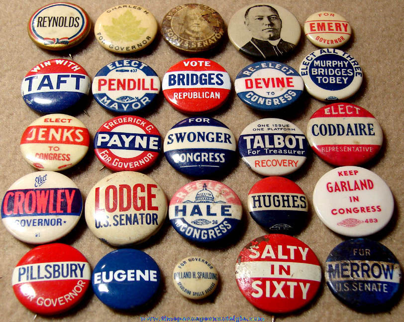 (25) Miscellaneous Assorted Old Political Campaign Pin Back Buttons