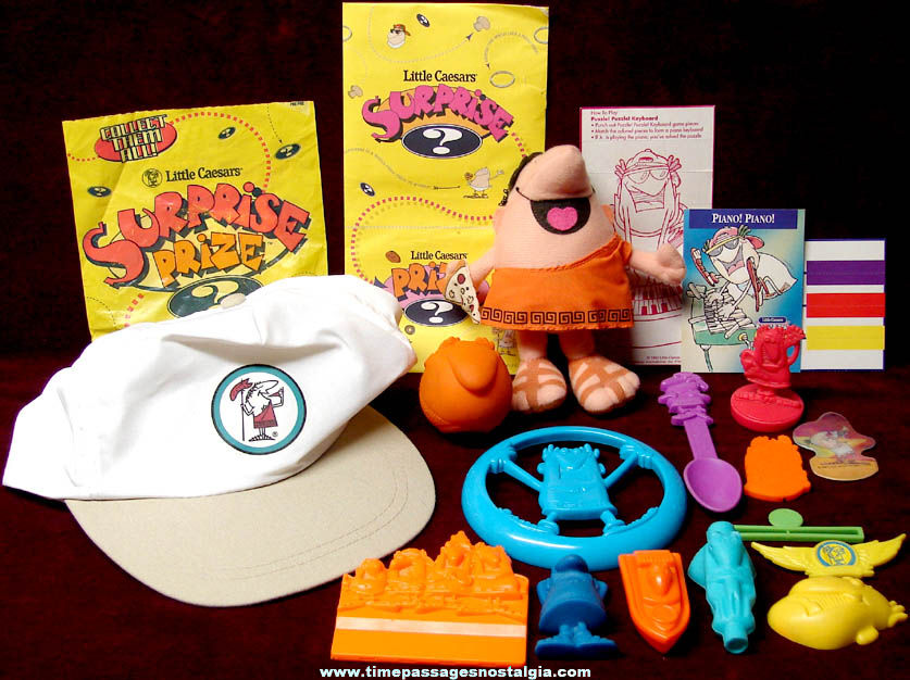 (17) Old Little Caesars Pizza Restaurant Advertising Character and Toy Premium Items
