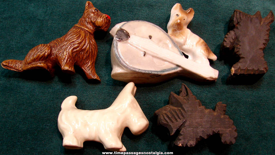 (5) Different Old Scottish Terrier Dog Figures or Figurines
