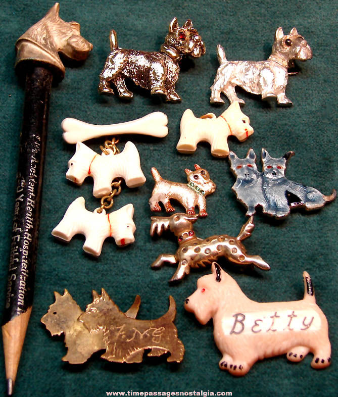 (10) Different Small Old Scottish Terrier Dog Jewelry Items