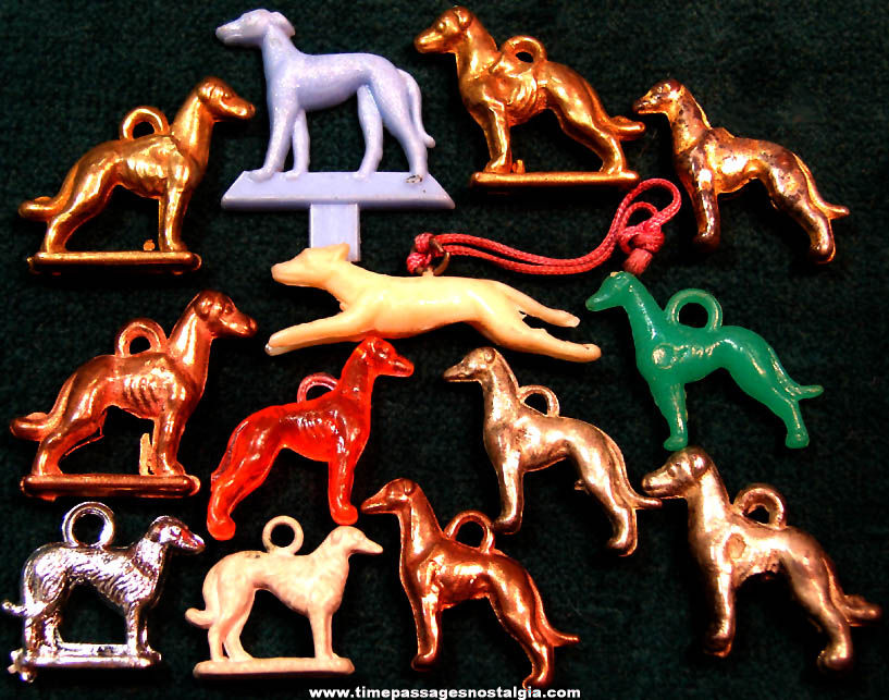 (13) Small Old Greyhound Dog Miniature Gum Ball Machine Toy Prize Charms