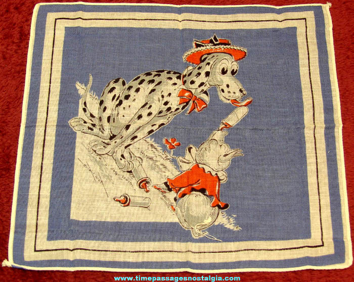 Colorful Old Dalmatian Dog & Pig Childs Cloth Handkerchief