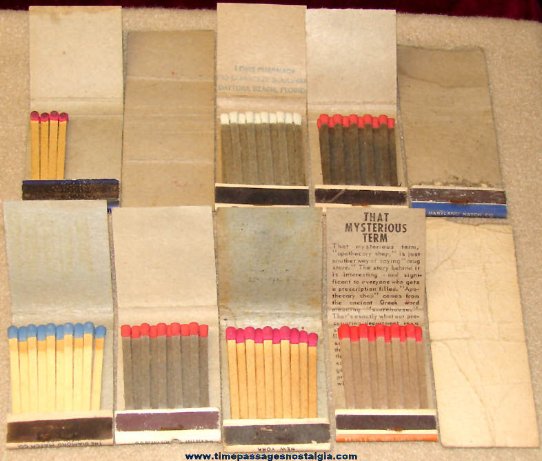 (10) Different Colorful Old Drug Store or Pharmacy Advertising Premium Match Books