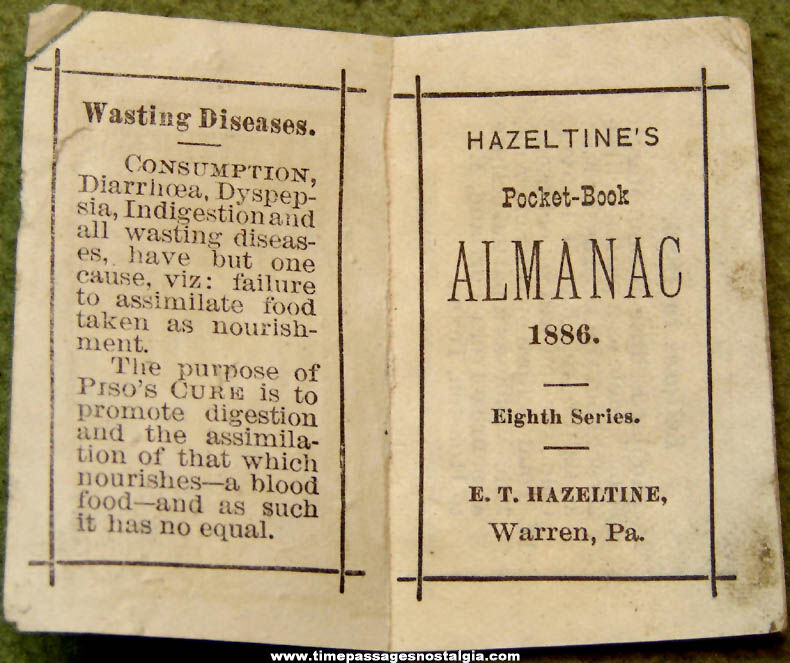 1886 Miniature Hazeltine’s Advertising Premium Pocket Book Almanac