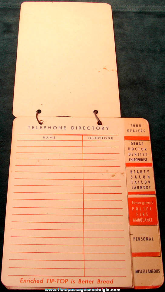 Old Ward’s Tip Top Bread Advertising Premium Personal Telephone Directory Booklet