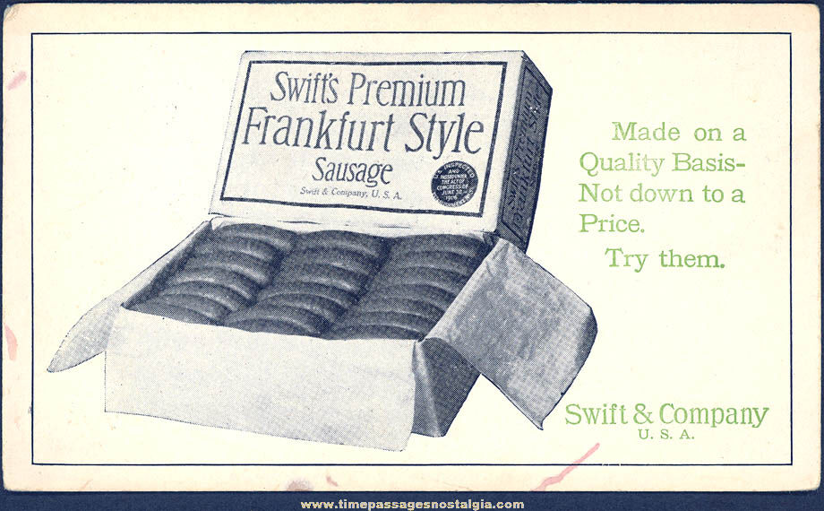 Old Unused Swift’s Premium Sausage Advertising Premium Ink Pen Blotter Card