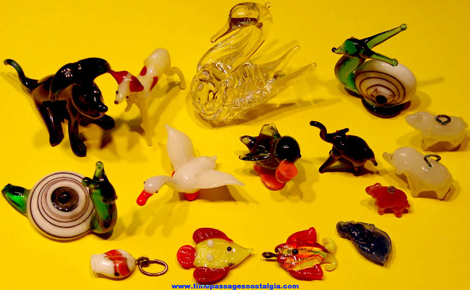 (15) Colorful Miniature Glass Animal Figurines and Jewelry Charms