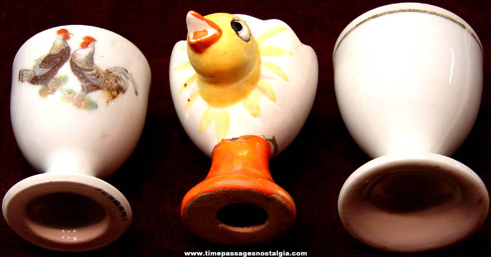 (3) Different Old Ceramic or Porcelain Chicken Egg Cups