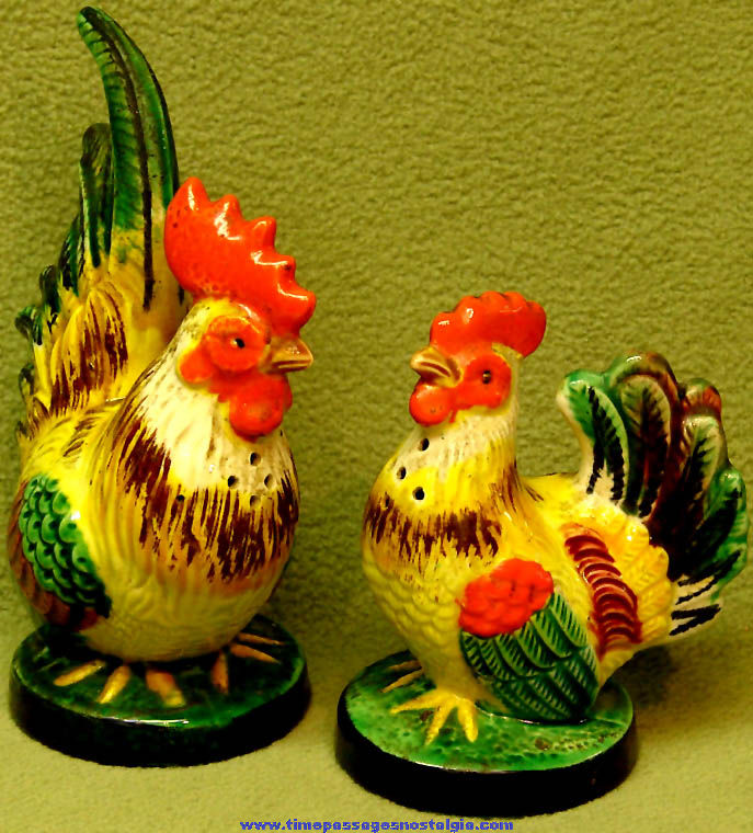 Old Ceramic or Porcelain Hen & Rooster Chicken Salt & Pepper Shaker Set