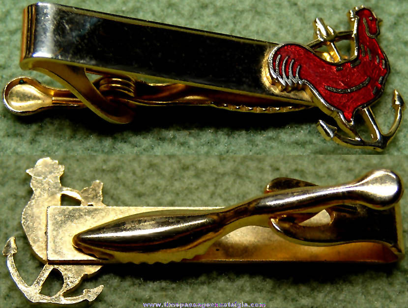 Old Enameled Rhode Island Red Rooster & Ship Anchor Jewelry Neck Tie Bar