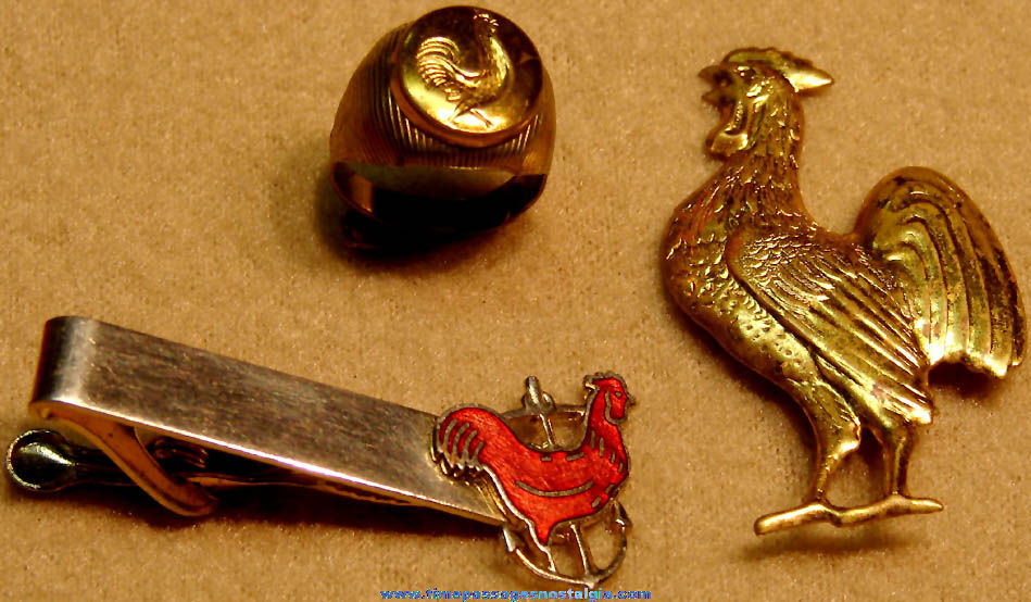 (3) Different Old Rooster Chicken Metal Jewelry Items