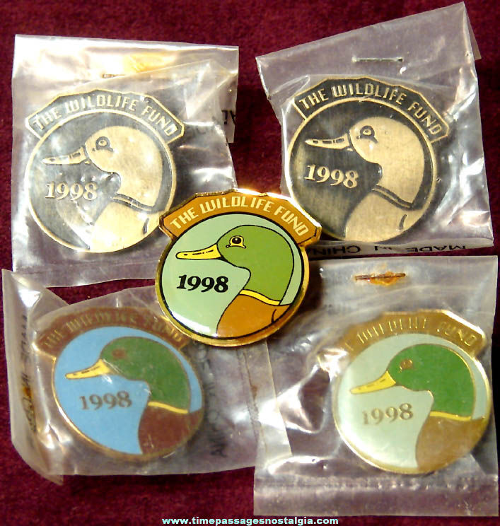 (5) Unused 1998 Wildlife Fund Advertising Metal Duck Pins