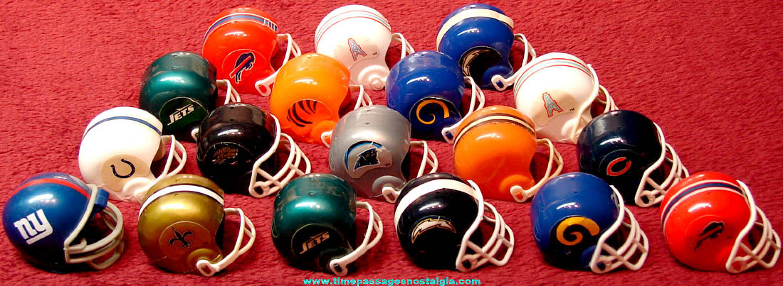 (18) Old NFL Team Advertising Premium or Prize Miniature Toy Football Player Helmets