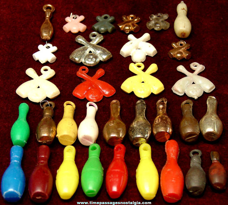 (32) Colorful Old Gum Ball Machine Prize Miniature Bowling Toy Charms