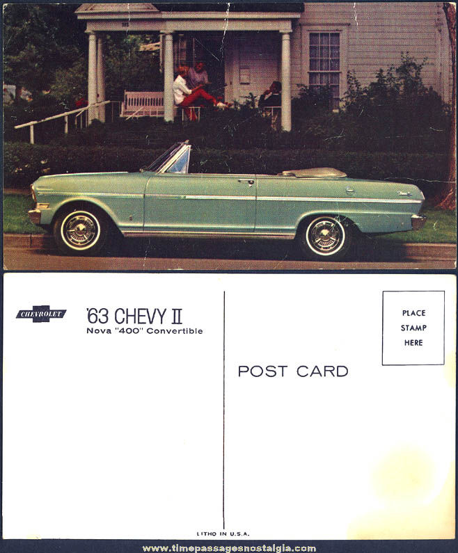 Old Unused 1963 Chevrolet Chevy II Nova 400 Convertible Dealership Advertising Post Card