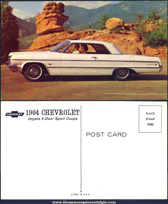 Old Unused 1964 Chevrolet Impala Sport Coupe Dealership Advertising Post Card