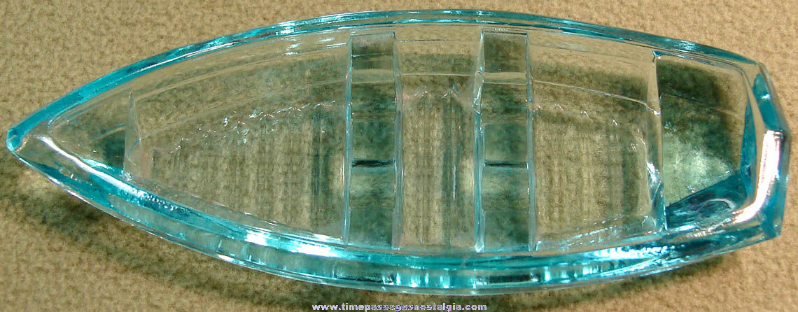 Small Old Light Blue Glass Rowboat Cigarette Ash Tray