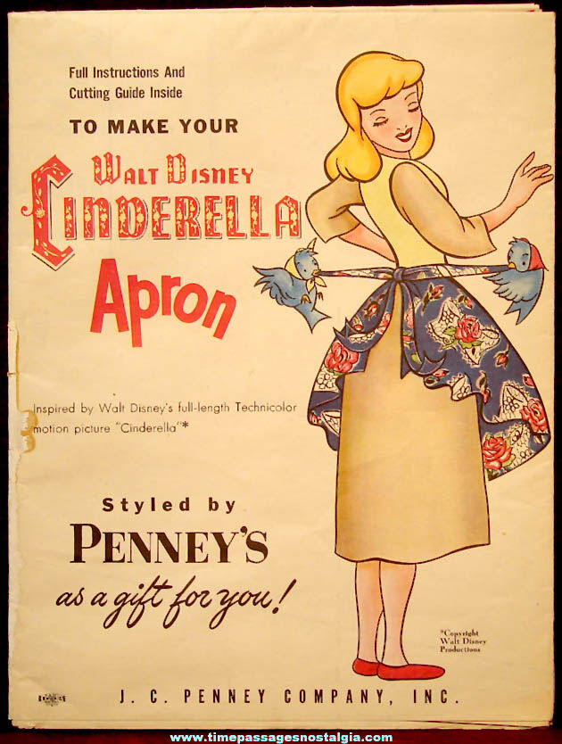1950s J. C. Penney’s Advertising Premium Walt Disney Cinderella Apron Pattern & Instructions