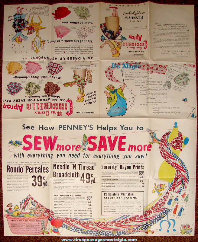 1950s J. C. Penney’s Advertising Premium Walt Disney Cinderella Apron Pattern & Instructions