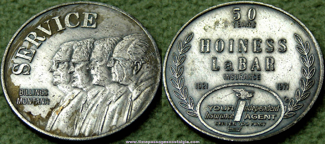 1971 Hoiness LaBar Insurance Company 50th Anniversary Commemorative Medal Coin