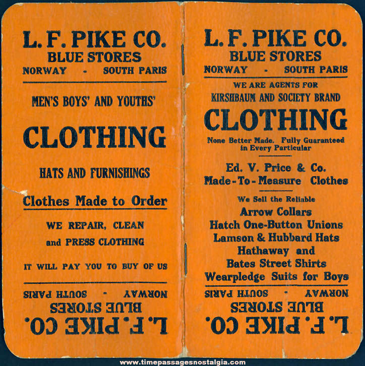 Old Unused L. F. Pike Company Clothing Advertising Premium Note Book