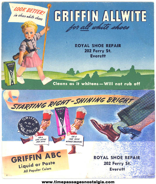 (2) Different Old Unused Royal Shoe Repair Advertising Premium Ink Pen Blotters