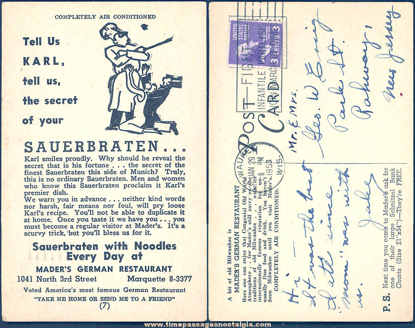 1953 Mader’s German Restaurant Milwaukee Wisconsin Advertising Post Card