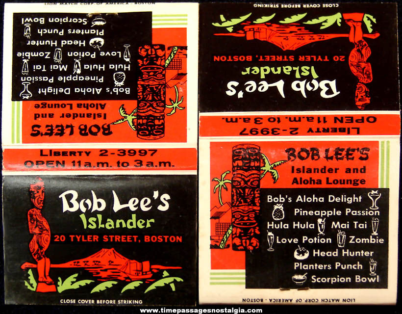 (2) Old Unused Bob Lee’s Islander & Aloha Lounge Boston Massachusetts Advertising Match Books
