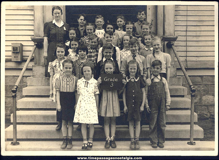 1940 Plainfield Illinois School 3rd Grade Class Black & White Photograph