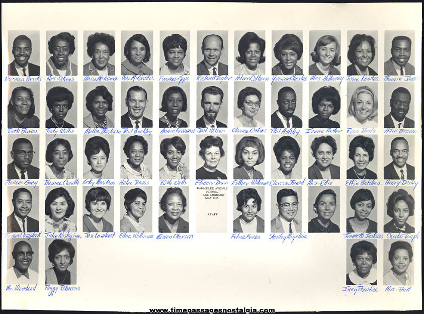 1965 Parmelee Avenue School Los Angeles California Staff Photograph with Names
