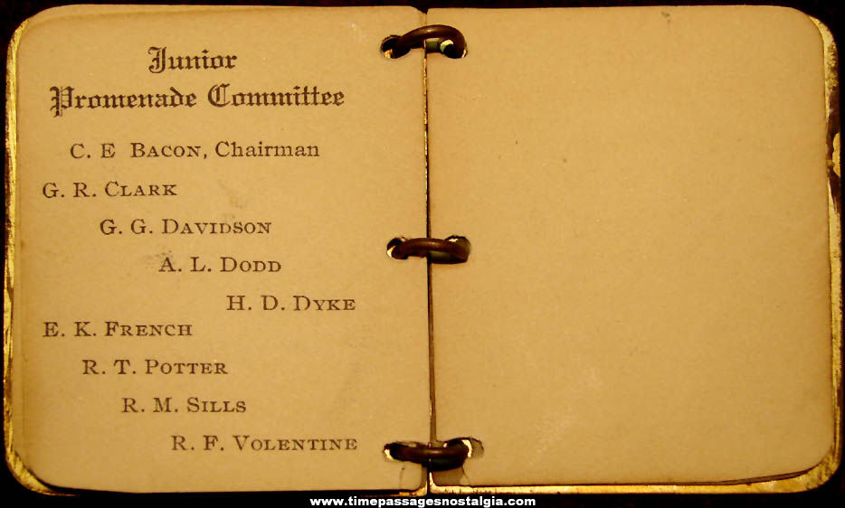 1912 Wesleyan University Junior Promenade Dance Card Booklet