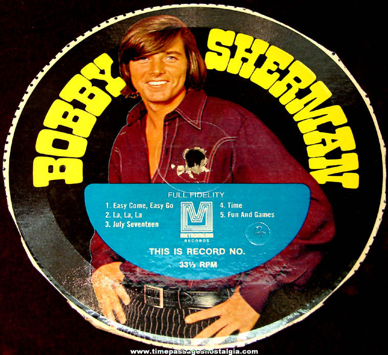 Colorful Old Bobby Sherman Post Cereal Box Prize Record