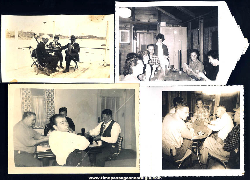 (4) Old Black & White Photographs of People Playing Card Games