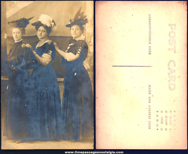 Unused Early 1900 Fancy Victorian Ladies In Dresses & Hats Real Photo Post Card