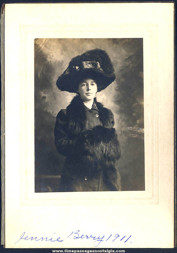 Named 1911 Fancy Victorian Barrington New Hampshire School Teacher Lady In Fur Clothing