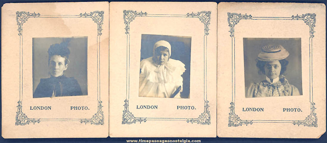 (3) Old Matching Miniature London Photographs on Cardboard Frame Mats