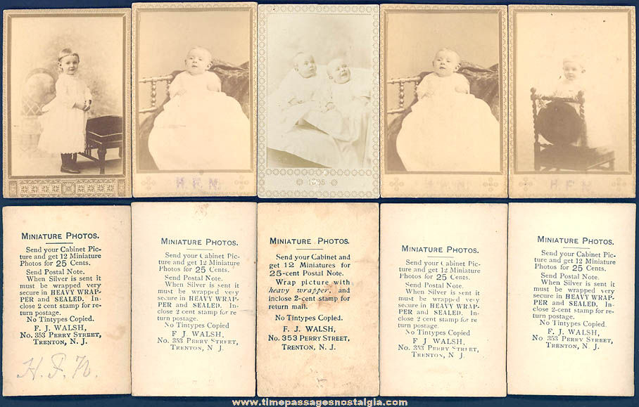 (5) 1895 Baby and Child Miniature Cabinet Card Photographs