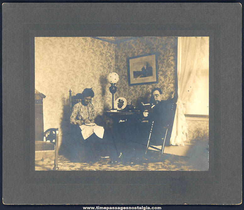 Old Victorian Couple Interior Home Cabinet Card Photograph