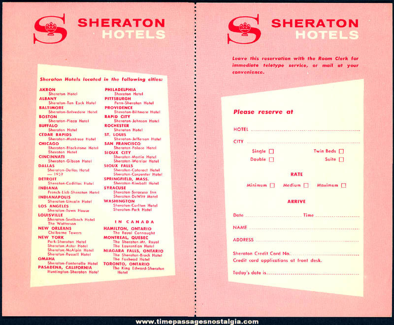 (4) Colorful Old Unused New York Sheraton Hotel Paper Advertising Items