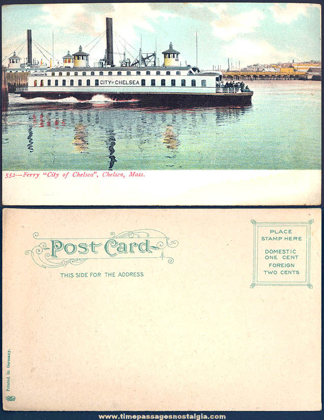 Unused Early 1900s City of Chelsea Ferry Boat Massachusetts Advertising Souvenir Post Card