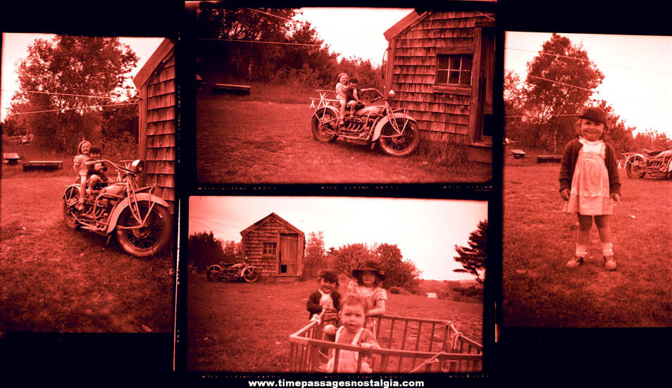 (4) Old Indian 4 Motorcycle Photograph Negatives With Children