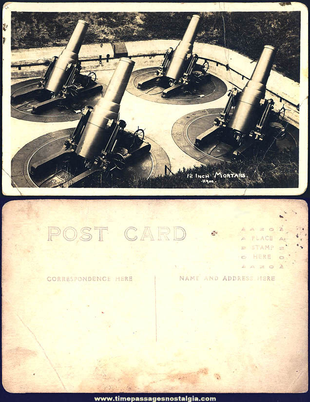 Unused World War I United States Military 12 Inch Mortars Real Photo Post Card